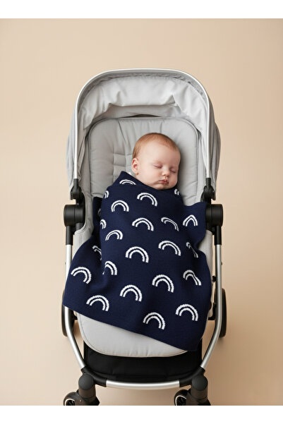 Sebir Moda بطانية أطفال تريكو منقوشة بألوان قوس قزح مقاس 90x90 سم