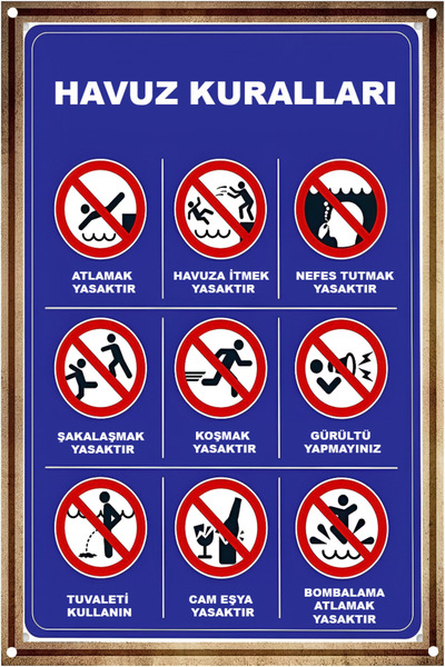 KanvasSepeti Havuz Kuralları 1 Uyarı Folyo Etiket Baskı Sticker