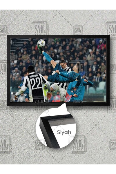 SML TABLO Cristiano Ronaldo Efsane Şut Futbolcu Çerçeveli Yatay Kanvas Tablo