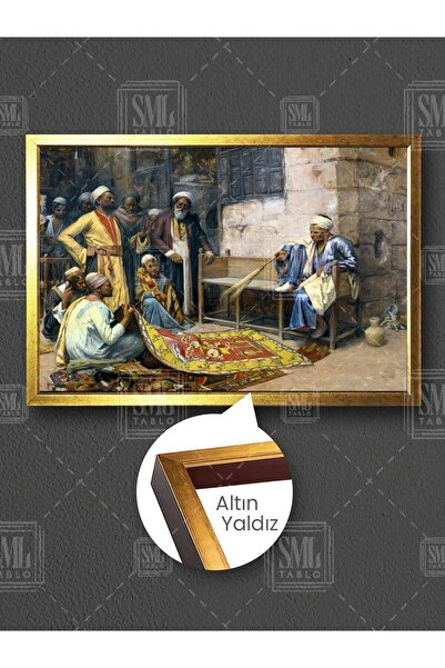 SML TABLO Halı Tüccarı Pazarda Toplanmış İnsanlar Osmanlı Tarihi Dekor Çerçev...