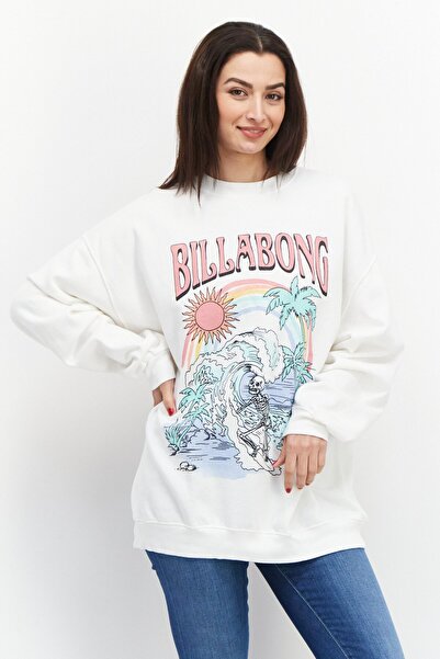 BİLLABONG Women Crew Neck Long Sleeve Printed Sweatshirt, Off White