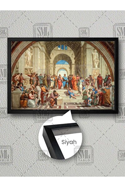 SML TABLO Raffaello Atina Okulu Tablosu Rönesans Antik Yunan Mitolojisi Çerçeveli Yatay Kanvas Tablo