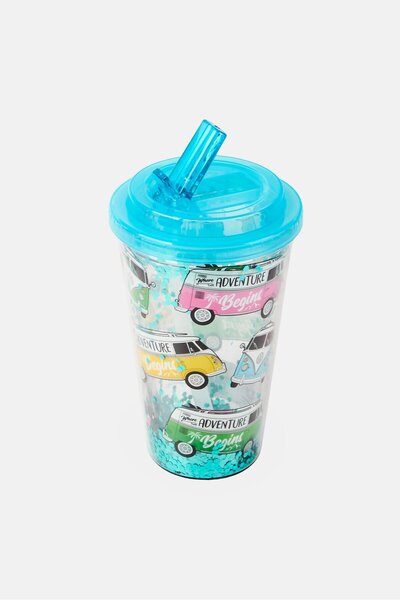 Puckator Volkswagen Acrylic Tumbler With Straw And Lid 500ml, Multicolor