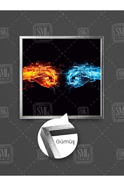 SML TABLO Lupta cu pumnul de foc și apă, contrast între foc și apă, decor artistic, pictură pătrată pe pânză înrămată