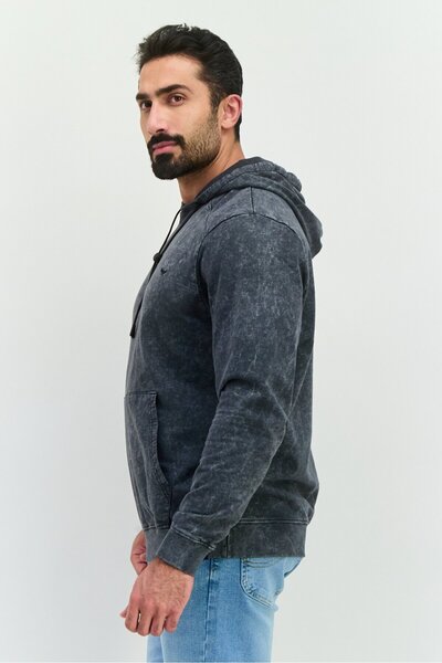 Threadbare Men Hooded Embroidered Long Sleeves Sweatshirt, Charcoal