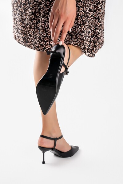 Cochines Kadın Kitten Siyah İnce Kısa Topuk Abiye Stiletto Sivri Burun Klasik Topuklu Ayakkabı