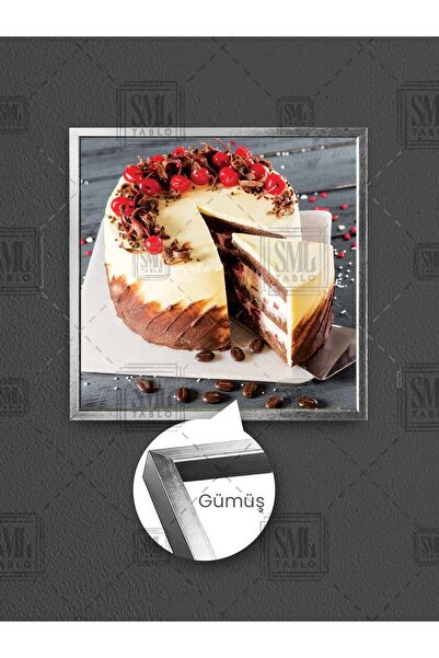 SML TABLO Vişneli Çikolatalı Pasta Dilimi Cake Pastane Fırın Dekor Çerçeveli ...