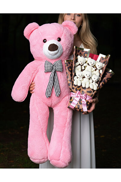 Linalux Gifts Leoparlı Ayıcık Buketi ve 90cm Pembe Ayıcık - Hediye Seti Sevgi...