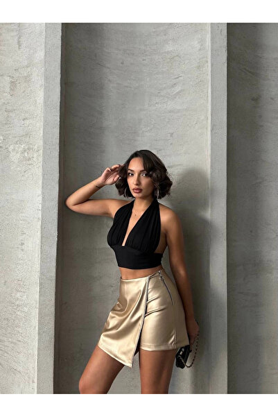 İntive Lingerie Stone-studded shorts, skirt, leather, gold, h240018