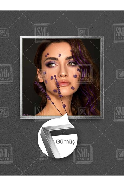 SML TABLO Pictură pe pânză pătrată înrămată cu femei cu machiaj violet și lavandă uscată, salon de înfrumusețare