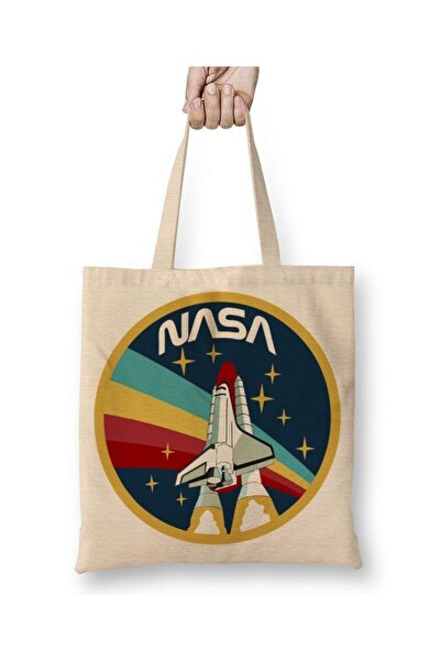 Toyaso Логотип NASA Rocket Біла тканинна сумка з довгими ручками Сумка для покупок Сумка для пляжу