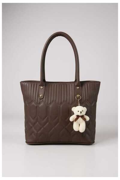 Daisy Bag Co. Elegant Brown Shoulder Bag - with Plush Teddy Bear Keychain