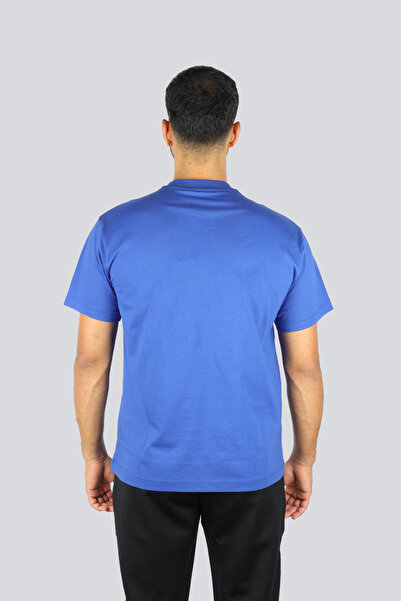 Versace Men's Regular Fit Round Neck Logo Pattern Short Sleeve Blue T-Shirt 79Gahp10Cj01P-289