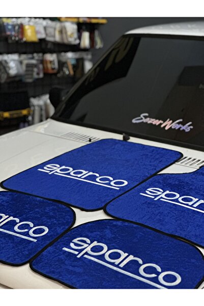SZR GARAJ SPARCO DESEN DEKORATİF OTO HALI PASPAS TAKIMI MAVİ