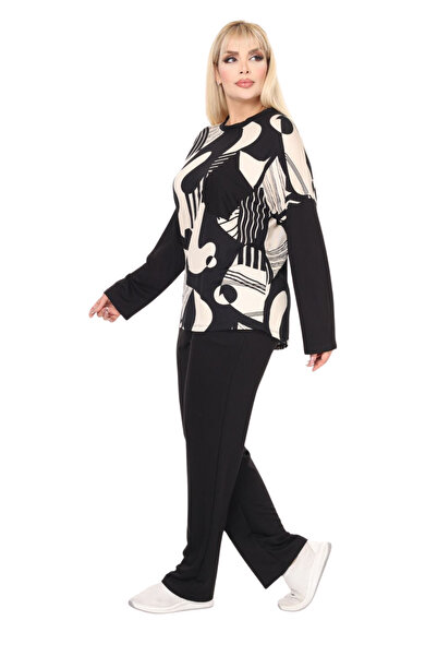 MELSAY Γυναικείο Σετ Φούτερ Μεγάλου Μεγέθους Μαύρο με σχέδιο Picasso 2 νήματα