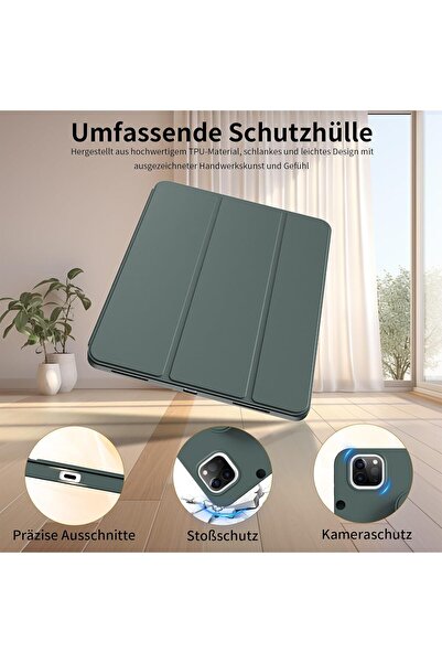 HYX Case For iPad Air 13 Inch Case, Soft Ultra Thin Case with Pen Holder, Auto Wake/Sleep, Night Green