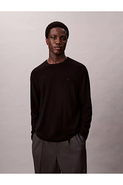 Calvin Klein Men's 100% Wool Regular Fit Ribbed Round Neck Ck Logo Embossed L...