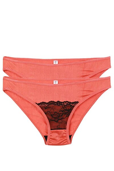 modaserdem Mdsrdm Women's Coral Color Lace Detailed 2-Piece Slip