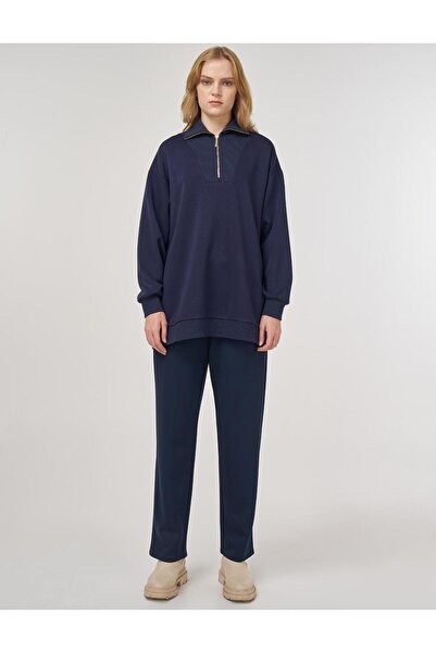Kayra Düşük Omuz Viskon Sweatshirt Lacivert