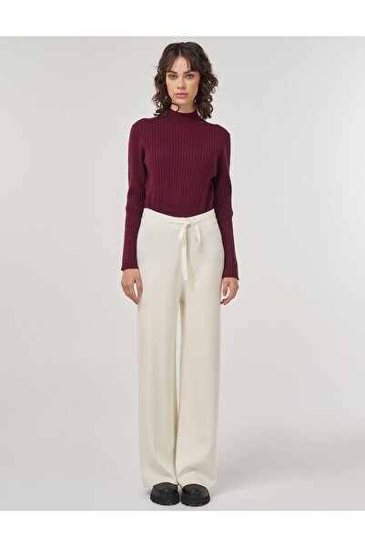 KYR Lace Detailed Viscose Knitwear Trousers Cream