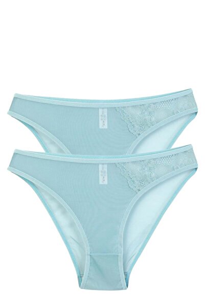 modaserdem Mdsrdm Women's Blue Lace Detailed Transparent 2-Piece Slip