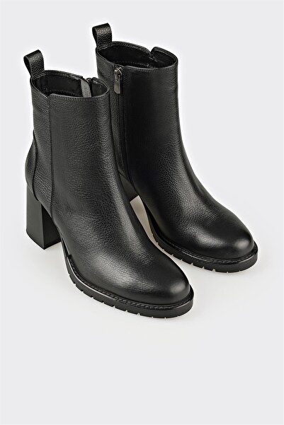 Elle Shoes Siyah Deri Kadın Orta Topuk Bot