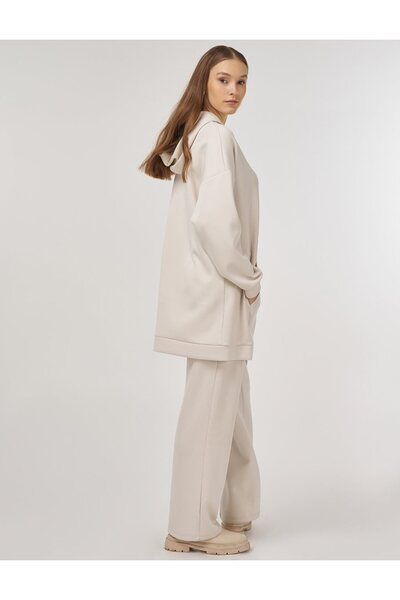 Kayra Hood Detailed Two-Piece Suit Stone