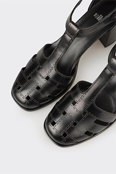 Elle Shoes Siyah Deri Kadın Topuklu Ayakkabı