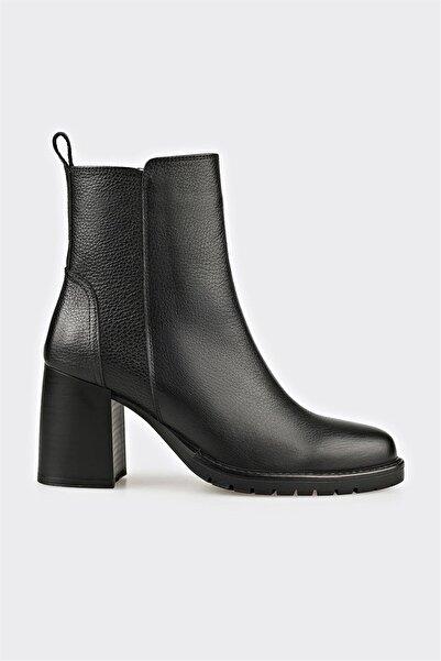Elle Shoes Siyah Deri Kadın Orta Topuk Bot