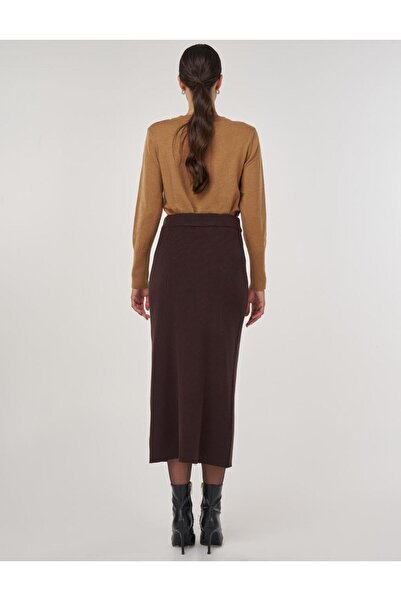 Kayra Fermuar Detaylı Triko Etek Koyu Kahve