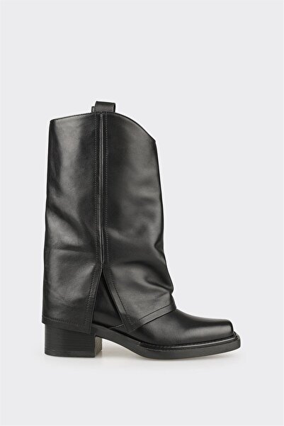 Elle Shoes Siyah Deri Kadın Western Çizme