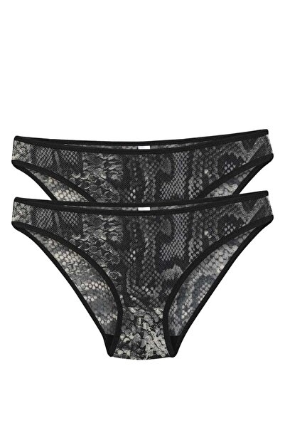 modaserdem Mdrsdm Women's Black Snake Patterned 2-Piece Slip