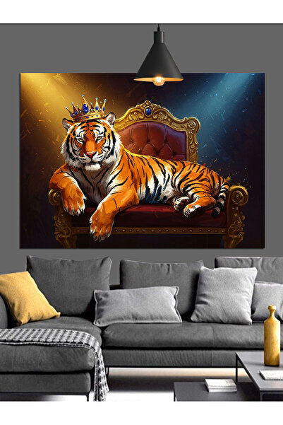 Artmeg Çiçekler Üzerinde Dinlenen Görkemli Kaplan Dekoratif Kanvas - Mdf Ahşa...
