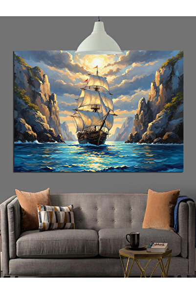 Artmeg Denizde Hızla İlerleyen Antik Yelkenli Gemi Dekoratif Kanvas - Mdf Ahşap Tablo