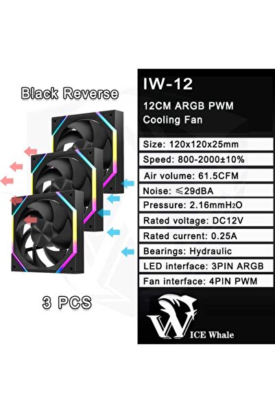 choice2 مروحة تبريد A-RGB Other Reverse 3 قطع B ICE Whale IW-12 لهيكل الكمبيوتر مقاس 120 مم ARGB 4 سنون PWM مروحة تبريد Moth