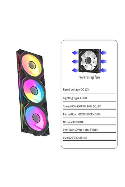 choice2 مروحة علبة كمبيوتر A-RGB أخرى BK REVERSE 3 قطع LDPCSJ بدون كابل 12 فولت 4 سنون PWM800-1800RPM صامتة 5 فولت 3 سنون ARG