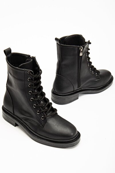 Budi 2024-2289 Μαύρες καθημερινές γυναικείες μπότες με κορδόνια με φερμουάρ