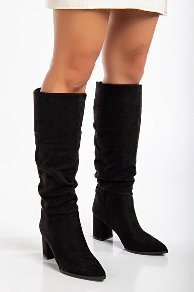 Moda Hanım Жіночі гостроносі чобітки на підборах без застібки нижче коліна - ...