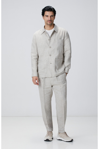 Network Bej Keten Comfort Fit Pantolon