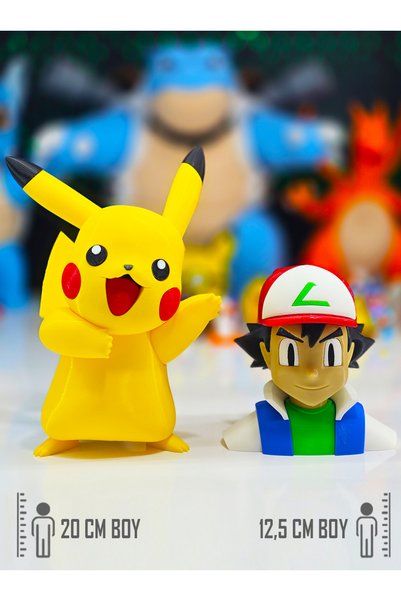Suelo Butik 2'li Fırsat Pokemon Figür Seti Ash Ketchum ve Pikachu Pokemon Kar...