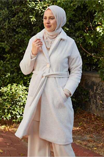 TRENDTESETTÜR Women's Cream Coat with Belt t 5426