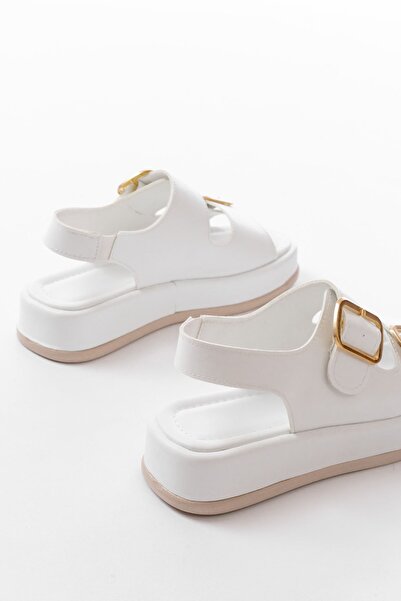 Budi 1187 White Wedge Heel Rubber Helmet Women's Sandals