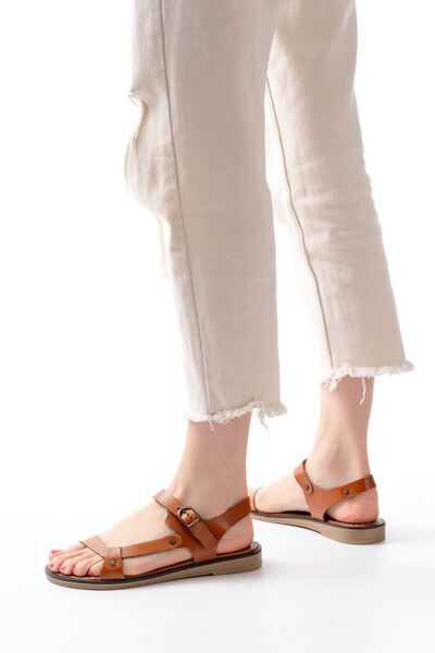Budi 205-090 Tan Genuine Leather Buckle Women's Sandals