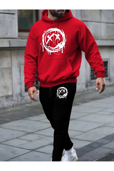 ibibik moda Sıvı Efektli XX Gözlü Erkek Hoodie Takımı