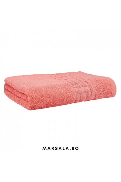 Plush Cotton Towel 130x70 cm for Bathroom, Powder Pink, Greek Pattern Border