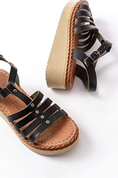 Budi 730-142 Black Genuine Leather Orthopedic Sole Women's Sandals