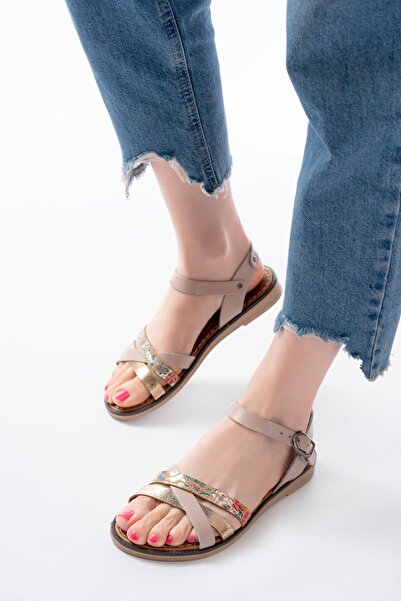 Budi 205-015 Bej Garni Orthopedic Genuine Leather Women's Sandals