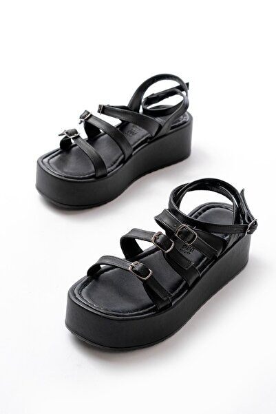 Budi 861-1222 Black Buckle Ankle Strap Wedge Women's Sandals