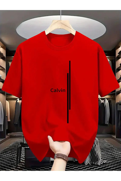 ibibik moda تي شيرت رجالي مخطط عموديًا مكتوب عليه 'كالفن'