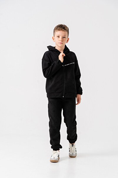 Mışıl Kids Generation Casual Brand Written Stripe Printed Fleece Boys' Bottom-Top Tracksuit Set